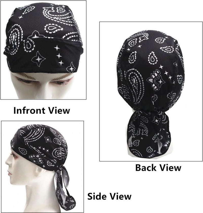 GUIFIER 4 Pack Do Rag/Dew Rag Beanie Cap Hat Chemo Cap Skull Cap for Men and Women - Image 4